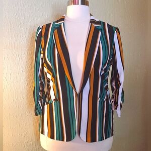 Love Scarlett Striped 3/4 Ruched Sleeve Blazer